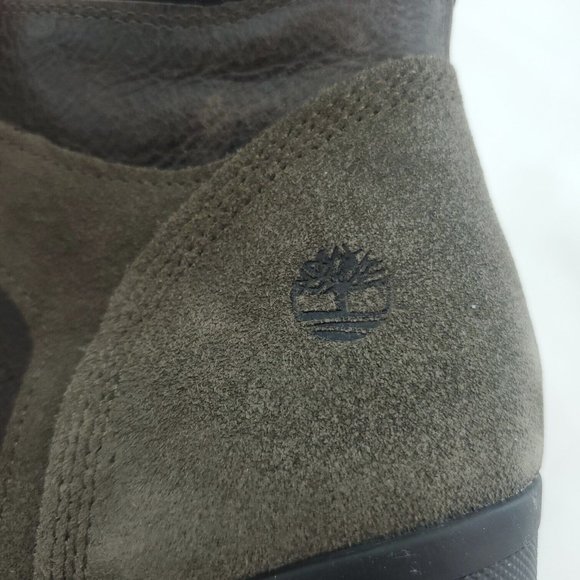Timberland Womens Brown Leather Olive Suede Accent Block Heel Booties Si… - Picture 8 of 11